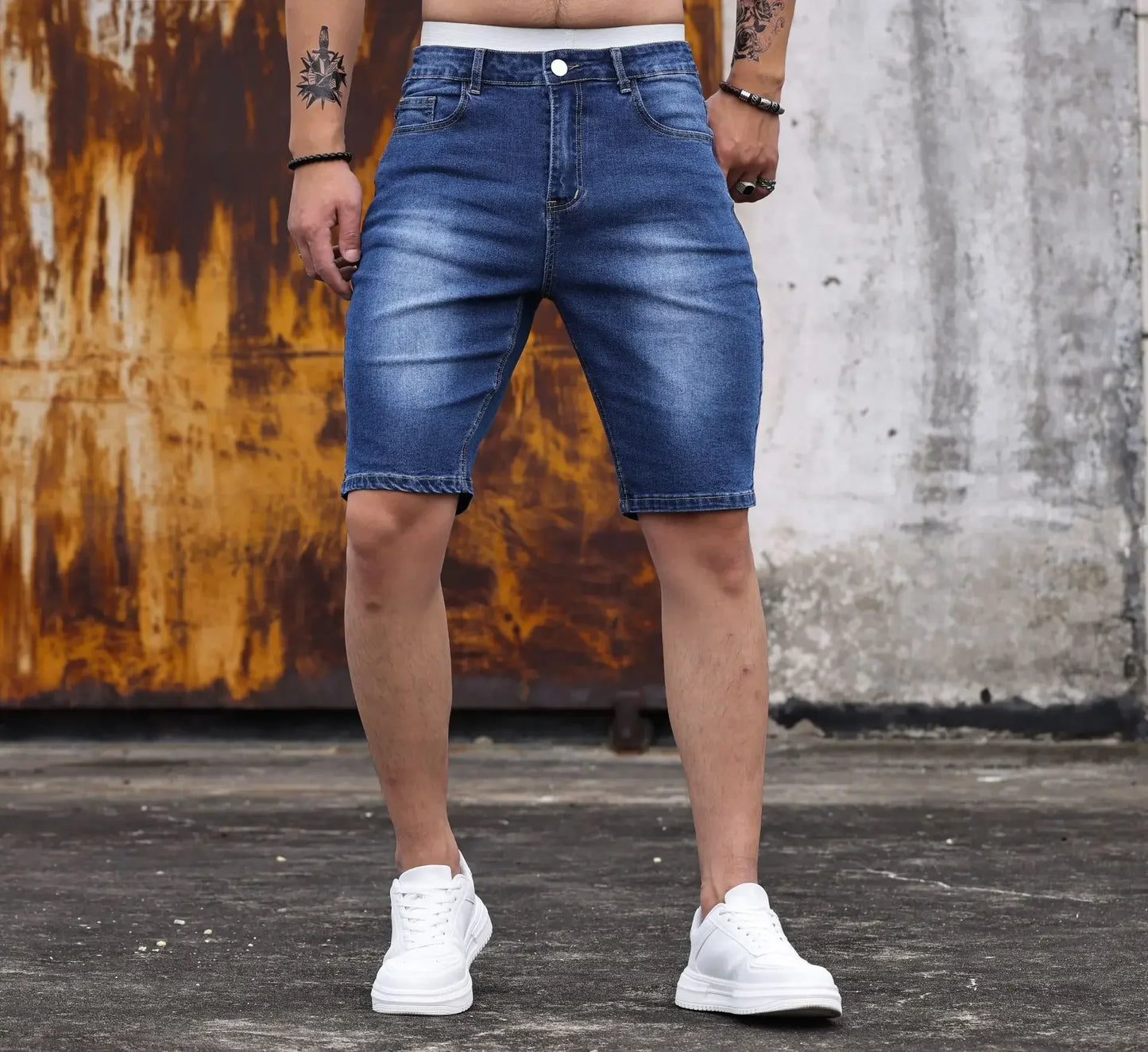 Stretch Washed Denim Shorts