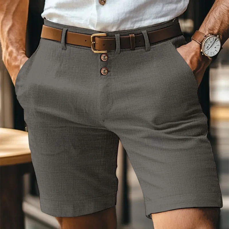 Cotton-Linen Shorts, White & Gray