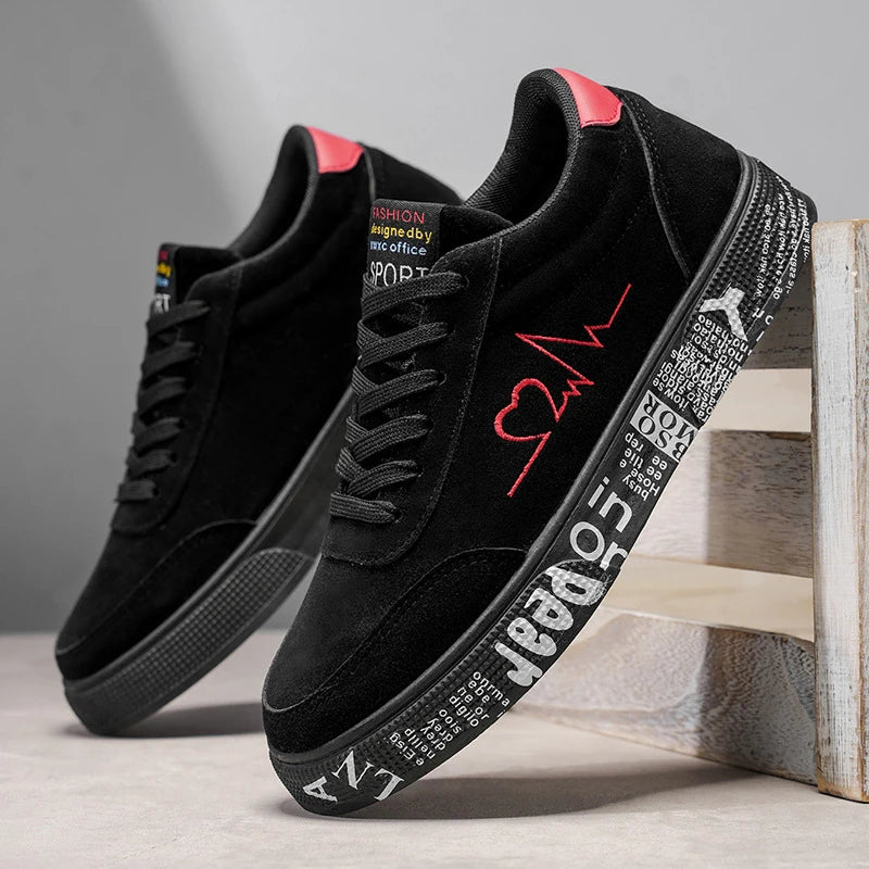 Black Suede Sneakers with Embroidery