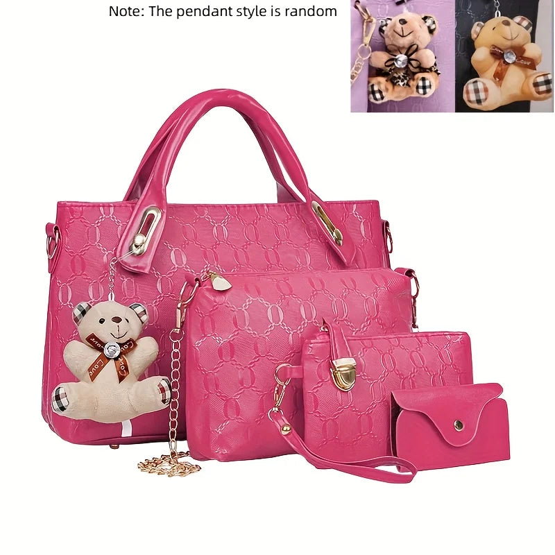 4-Piece Handbag Set with Wallet & Card Holder
