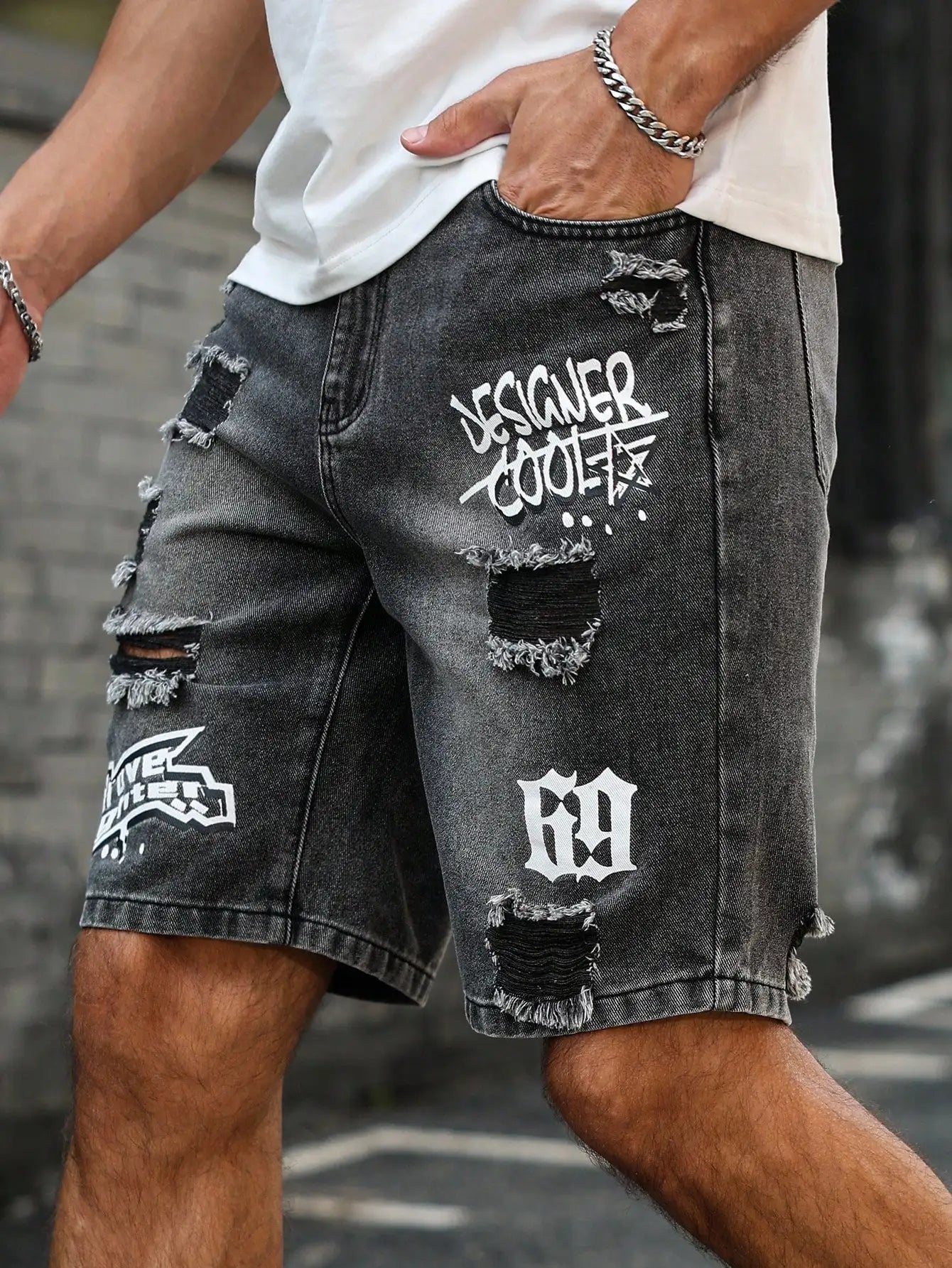 Distressed Denim Shorts, Mid-Rise