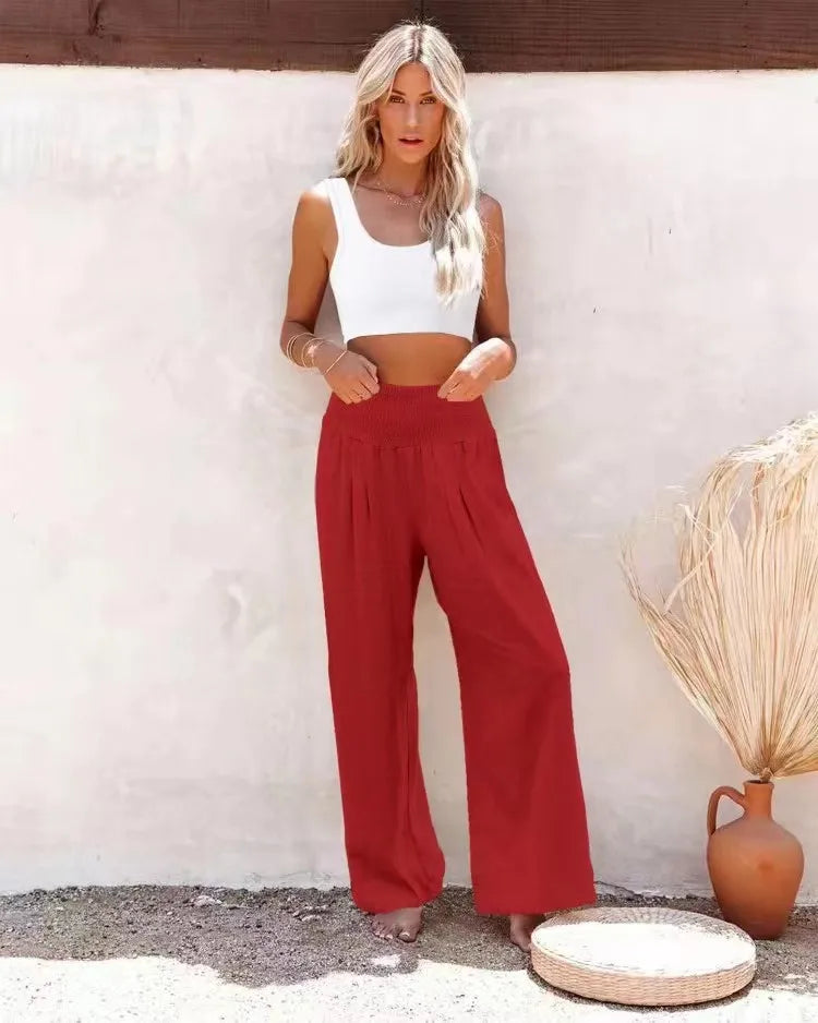 Drawstring Wide-Leg Beach Pants