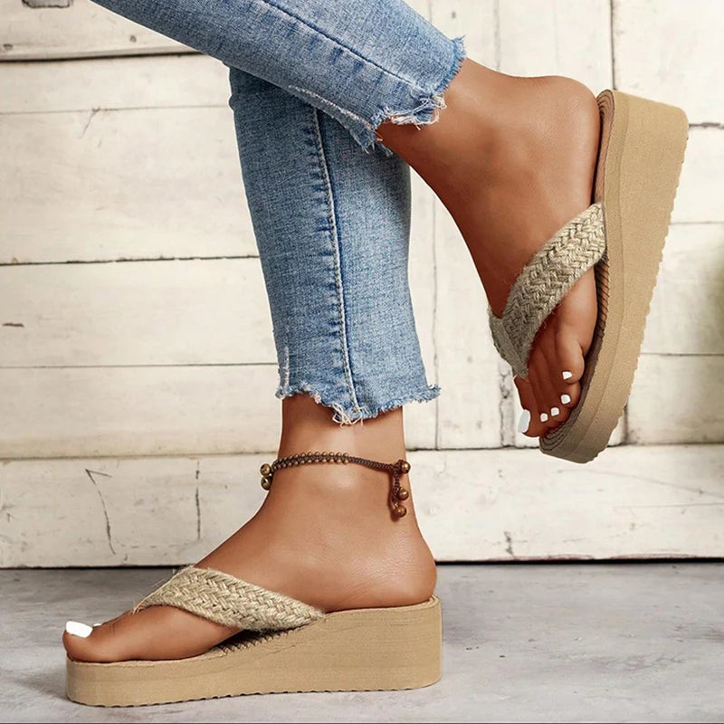 Straw Weave Wedge Flip-Flops
