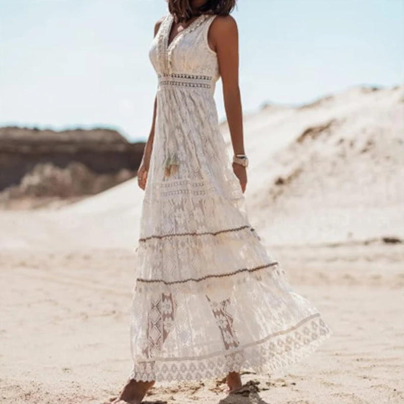 Bohemian Lace-Trim Maxi Dress