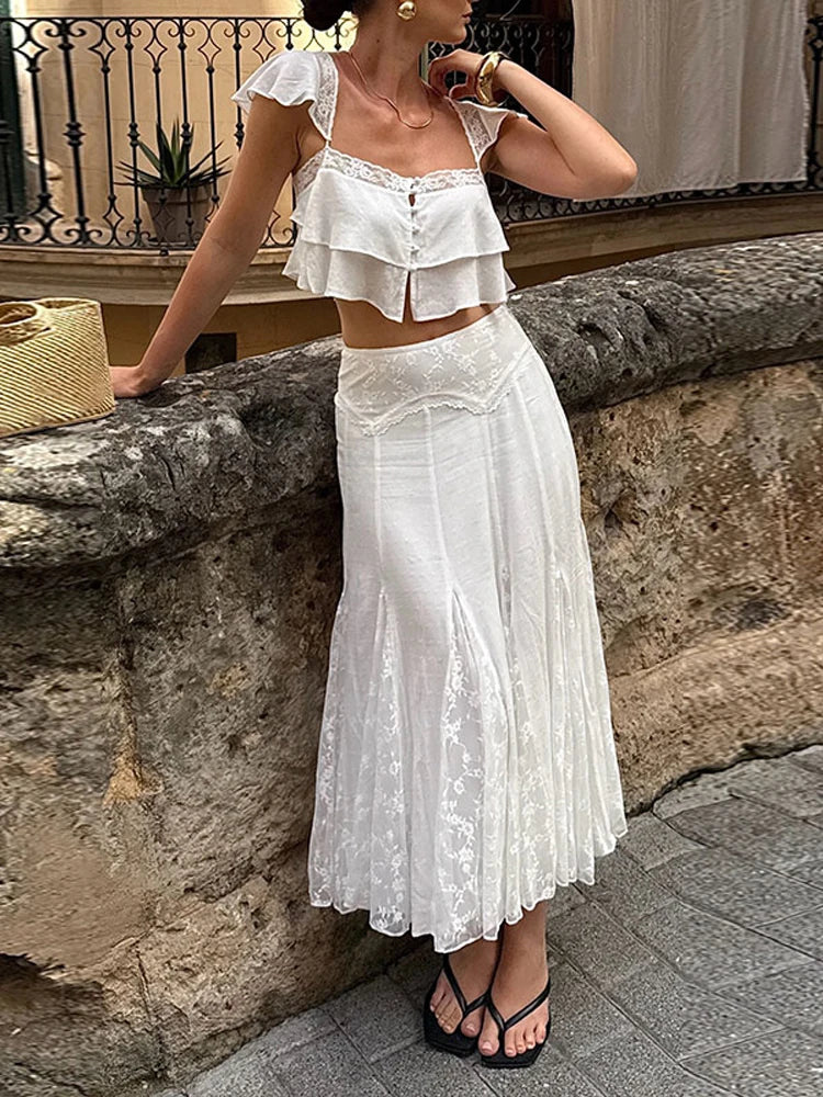 Lace Crop Top & Maxi Skirt 2-Piece Set