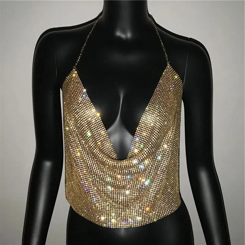Rhinestone Backless Party Crop Top