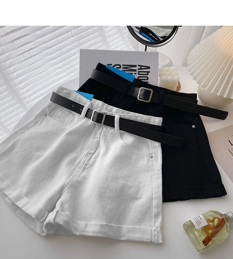 Wide-Leg Denim Shorts with Belt