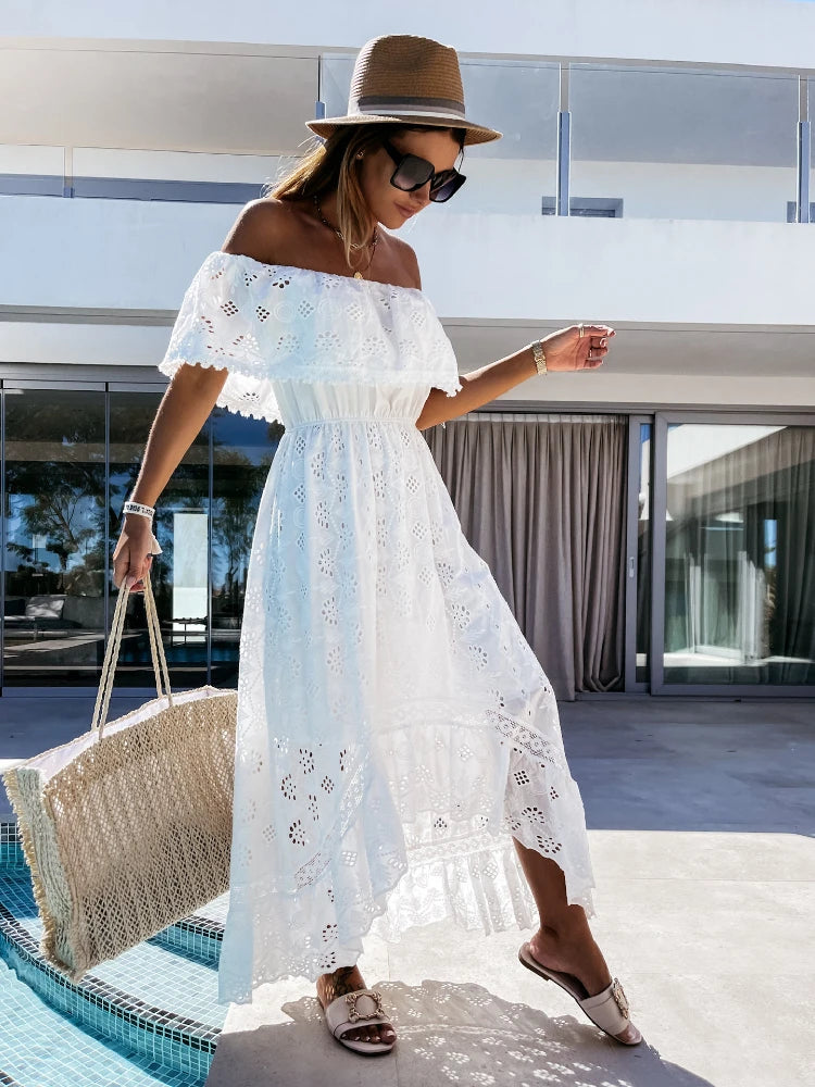 Bohemian Strapless Lace Maxi Dress