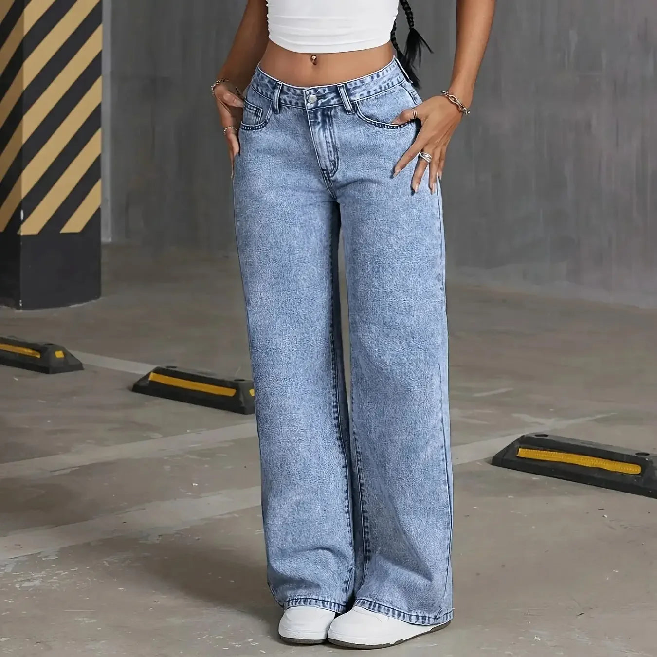 Embroidered Wide-Leg Denim Trousers