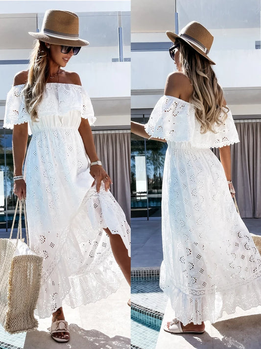 Bohemian Strapless Lace Maxi Dress