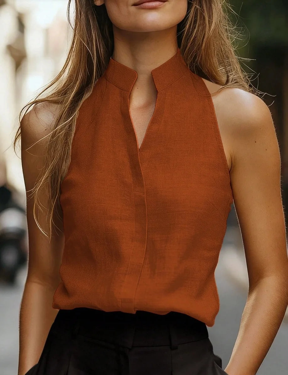 Stand Collar Sleeveless Blouse