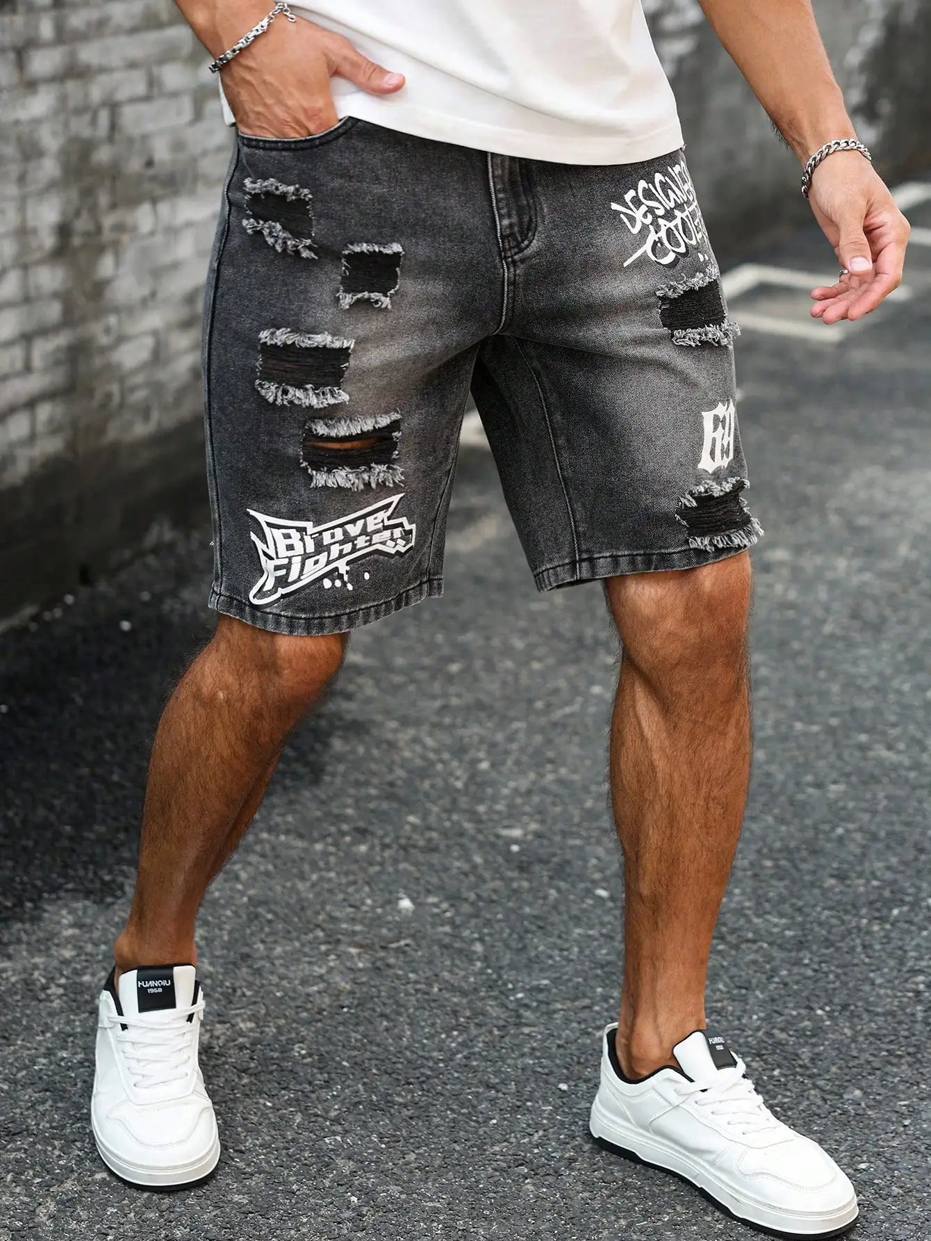 Distressed Denim Shorts, Mid-Rise