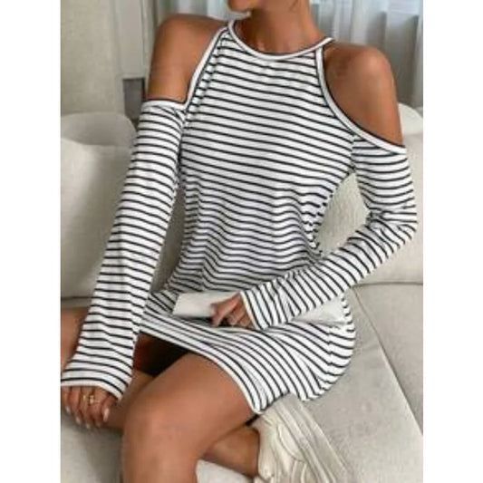 Striped Cold-Shoulder Mini Dress