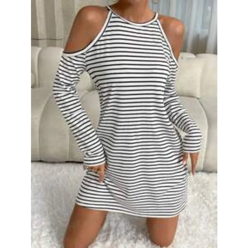 Striped Cold-Shoulder Mini Dress