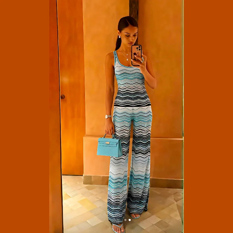 Chevron Knit Top & Wide-Leg Pants Set