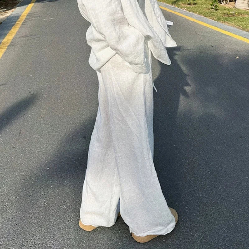 Cotton-Linen Baggy Wide-Leg Pants