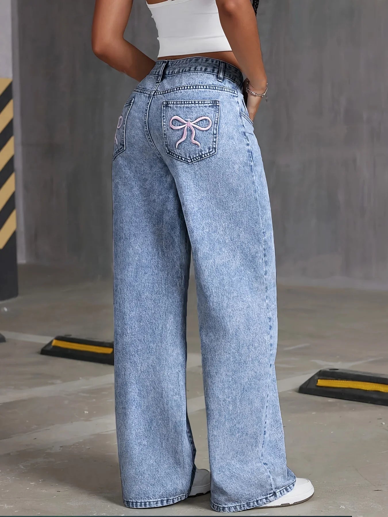 Embroidered Wide-Leg Denim Trousers