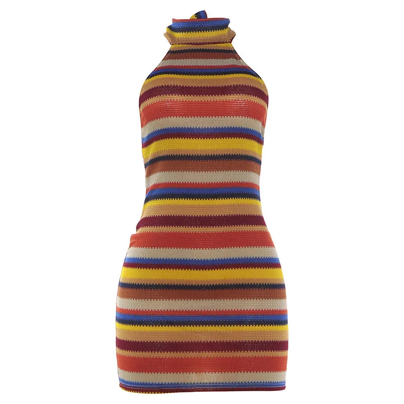 Striped Knit Halter Mini Dress