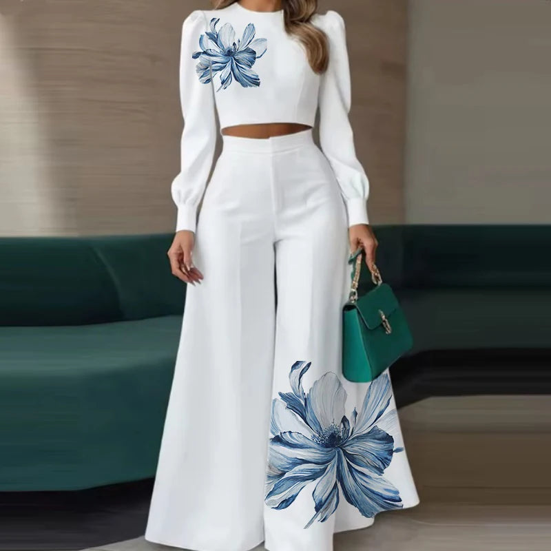 Floral Print Puff-Sleeve Top & Pants Set