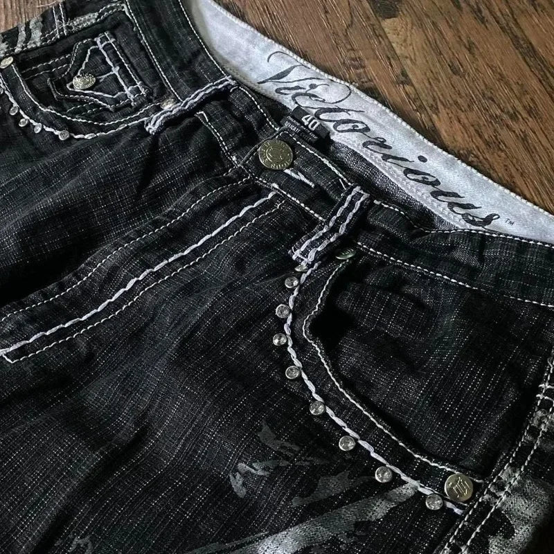 Oversized Embroidered Denim Shorts