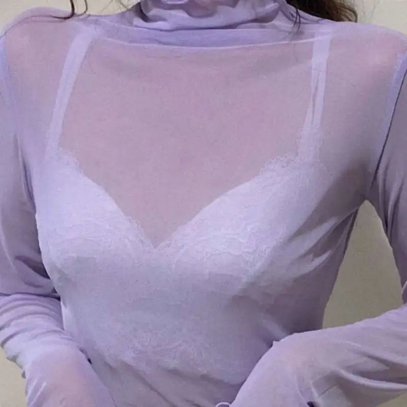Mesh Turtleneck Long Sleeve Top