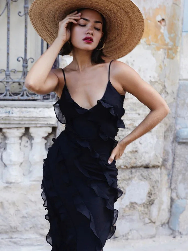 Chiffon Ruffle-Edge Maxi Dress