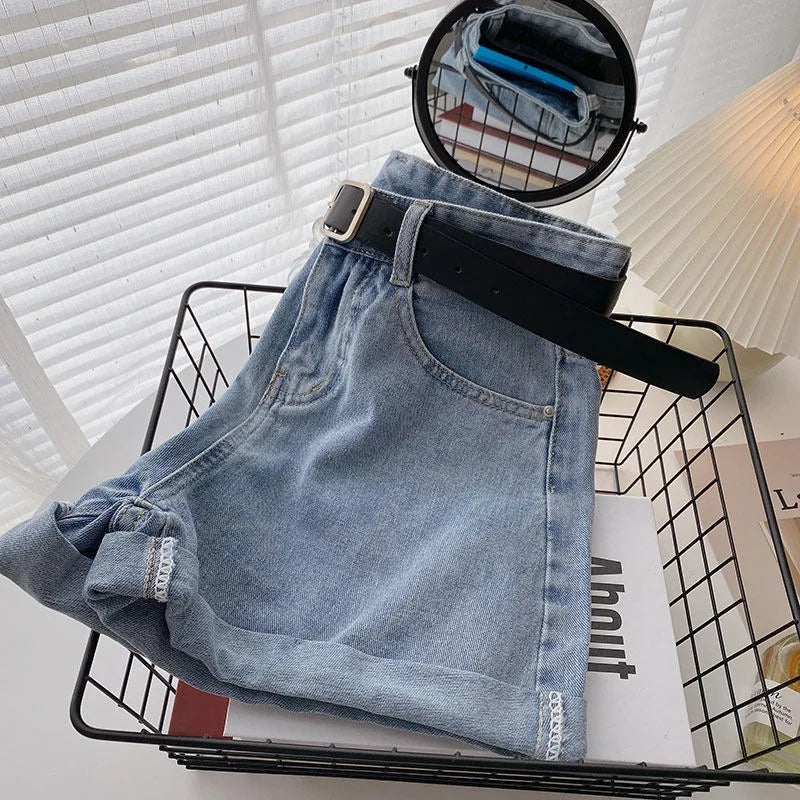 Wide-Leg Denim Shorts with Belt