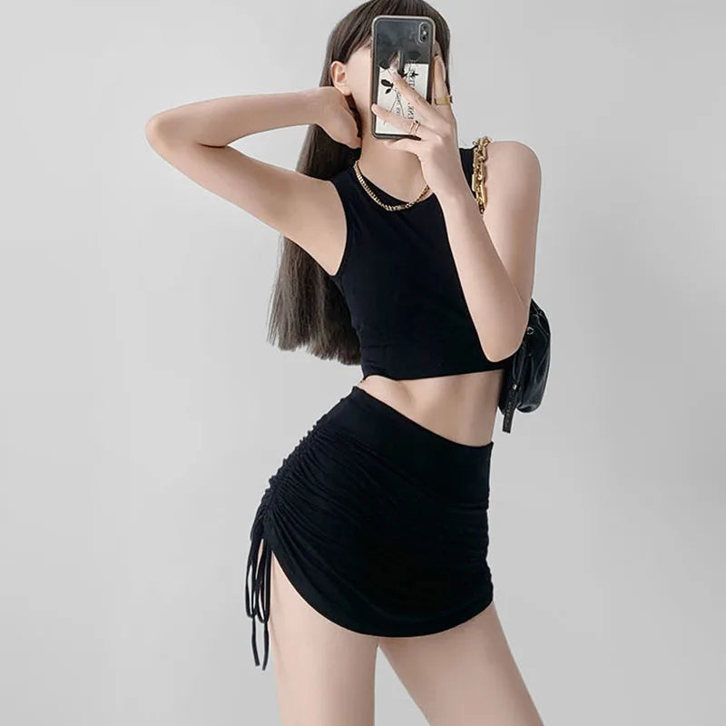 Drawstring High-Waist Mini Skirt