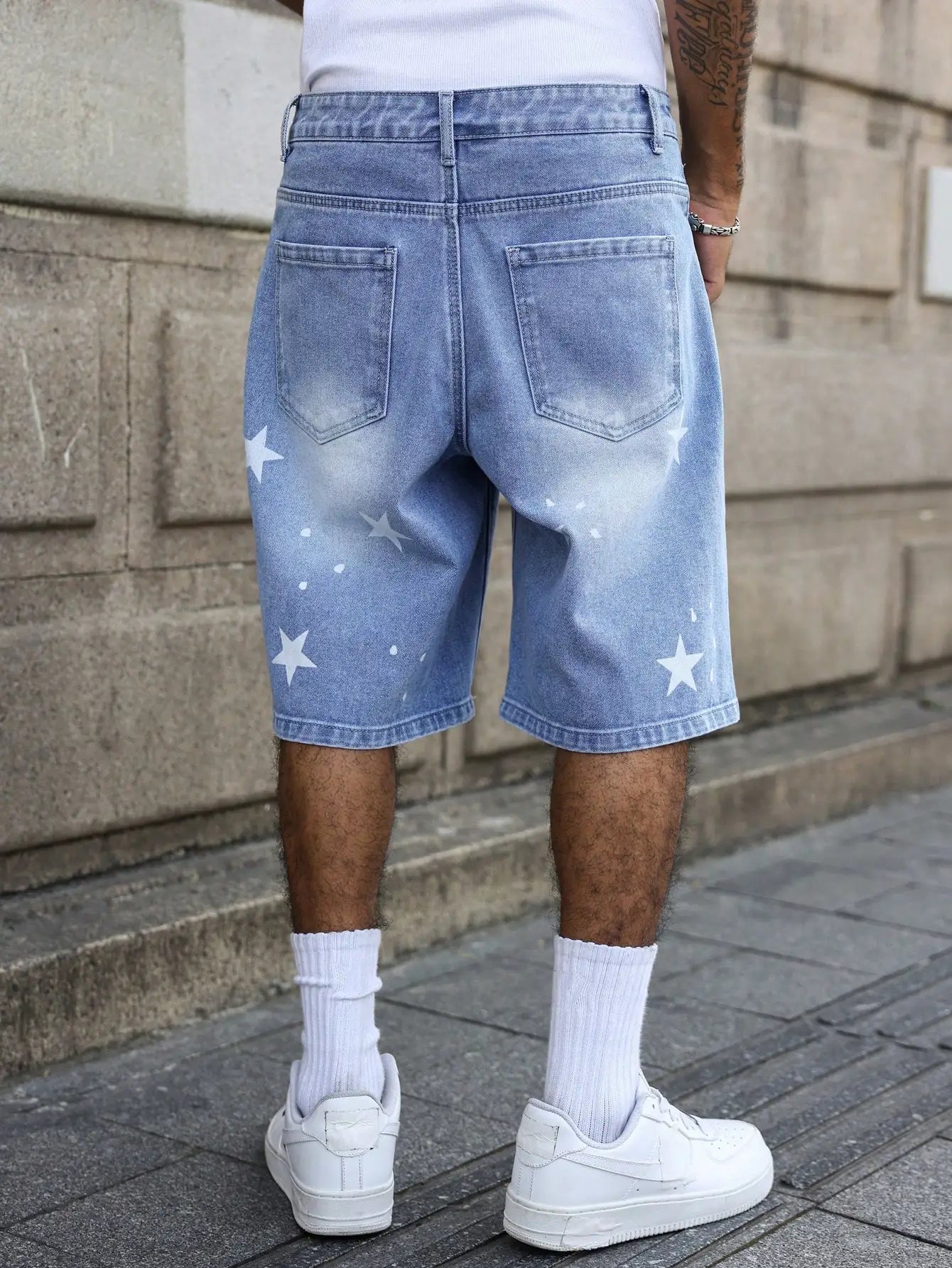Star-Print Denim Shorts, Blue