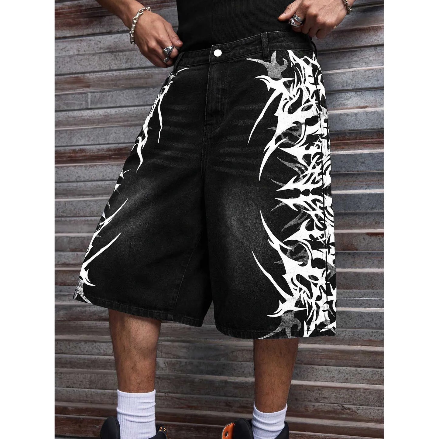 Baggy Denim Shorts, Black Wash