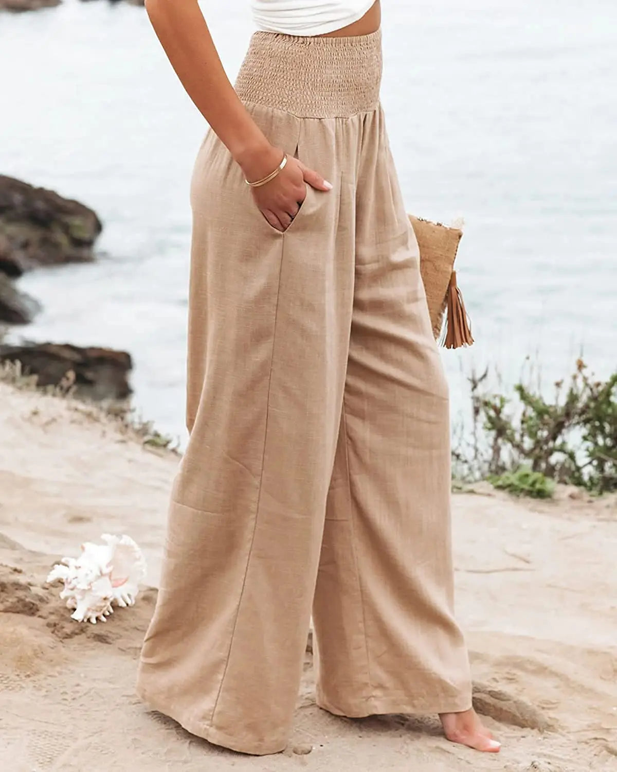 Drawstring Wide-Leg Beach Pants