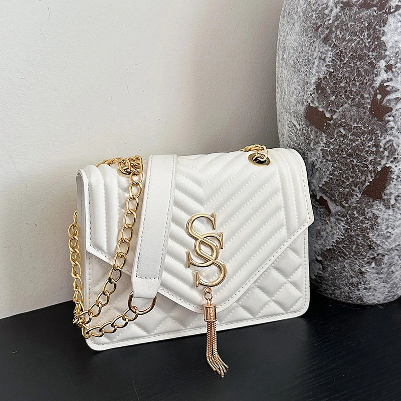 Quilted Chain Crossbody Bag, Argyle
