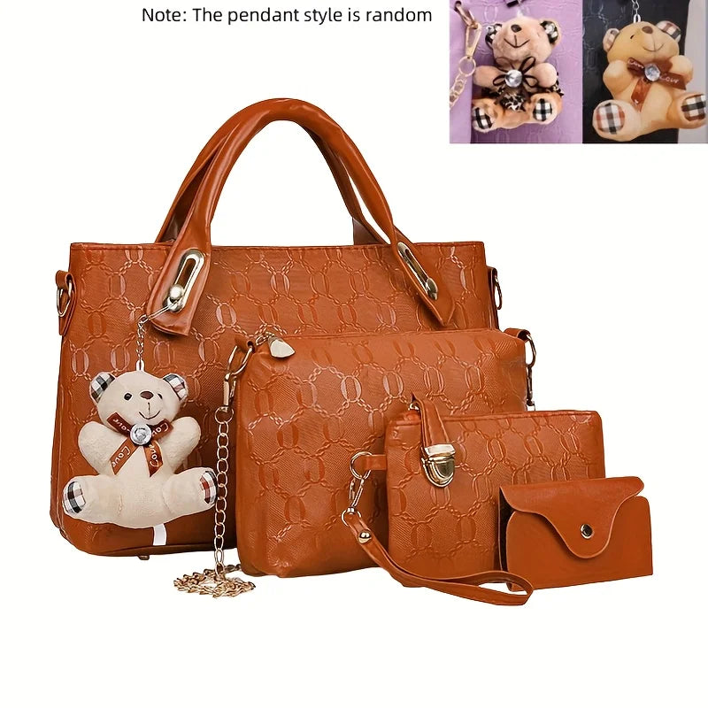 4-Piece Handbag Set with Wallet & Card Holder