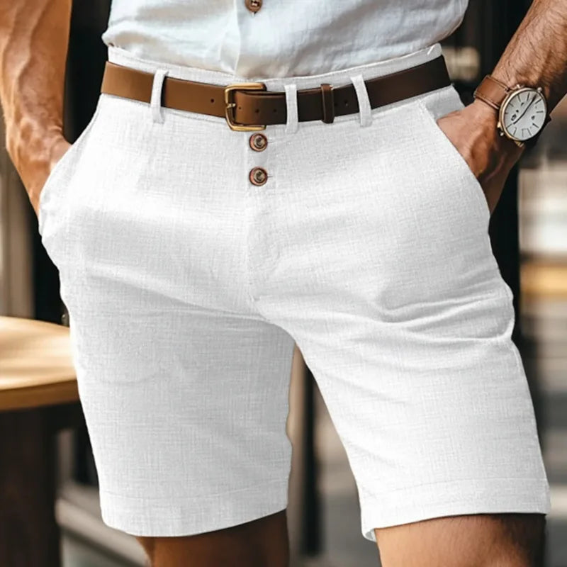Cotton-Linen Shorts, White & Gray
