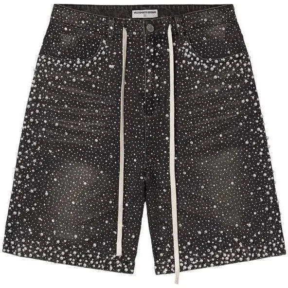 Camo Denim Shorts with Rhinestones