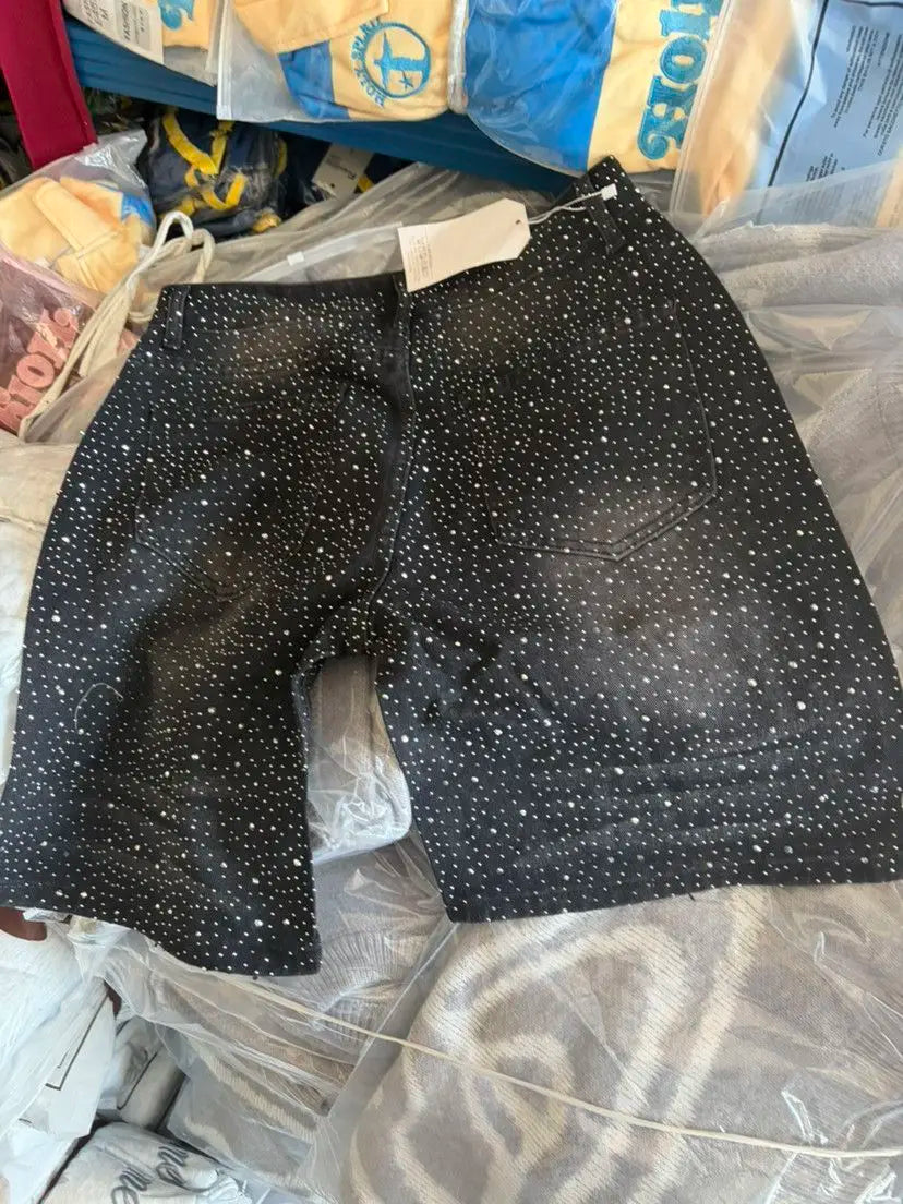 Camo Denim Shorts with Rhinestones
