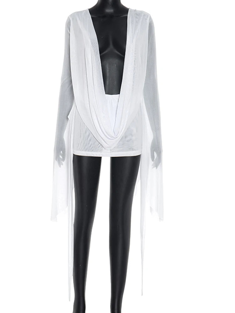 Flare Sleeve Mesh Cover-Up Dress