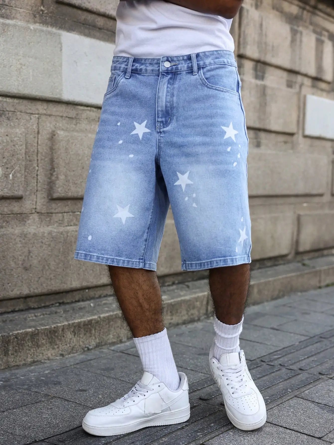 Star-Print Denim Shorts, Blue