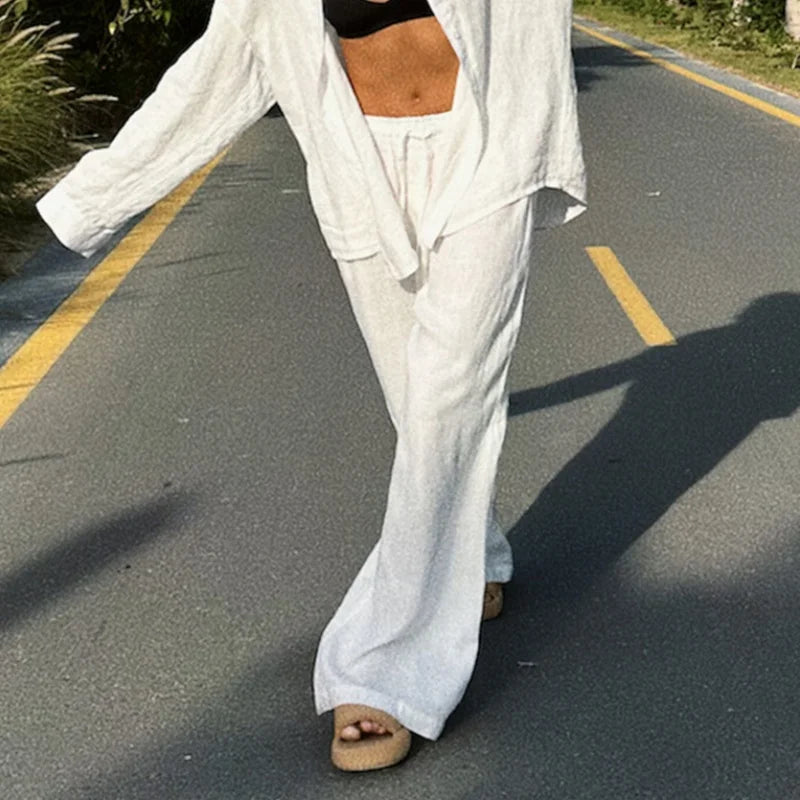 Cotton-Linen Baggy Wide-Leg Pants