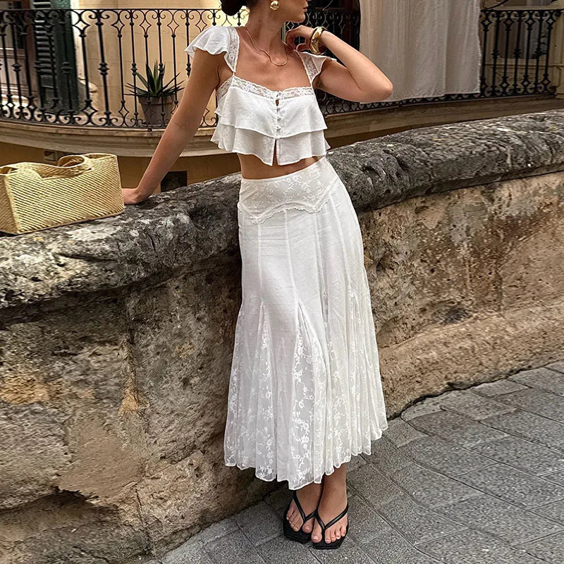 Lace Crop Top & Maxi Skirt 2-Piece Set