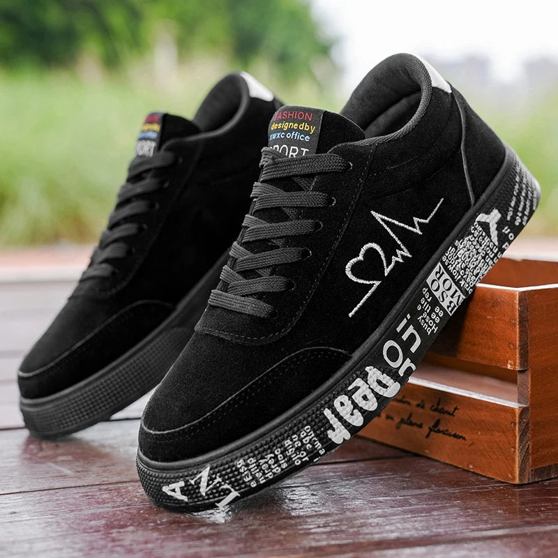 Black Suede Sneakers with Embroidery