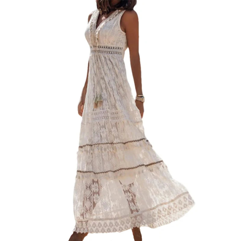 Bohemian Lace-Trim Maxi Dress