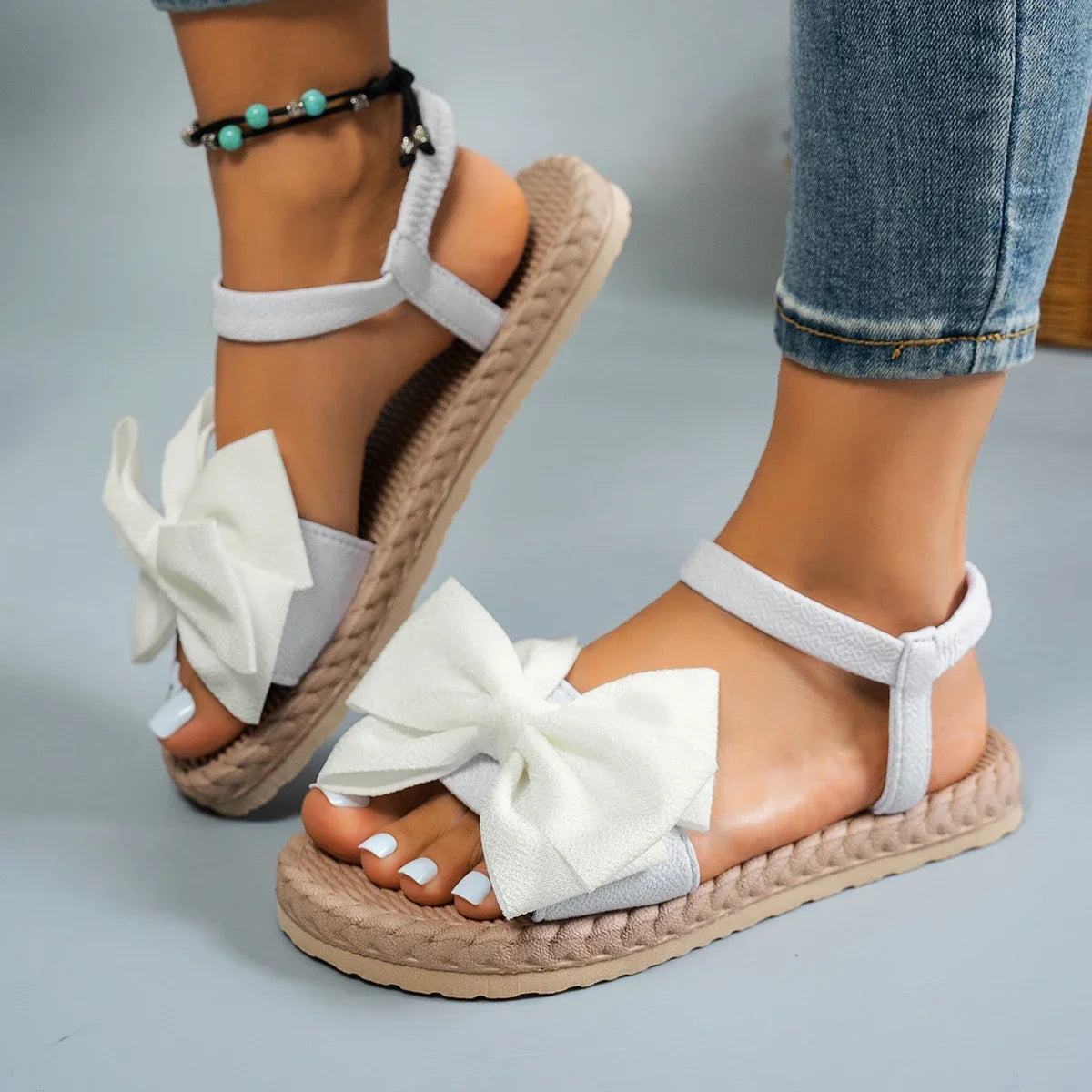Bow-Tie Flat Slide Sandals