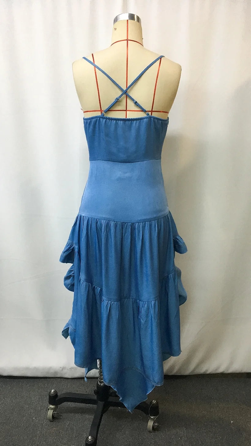 Denim Western Midi Flare Dress