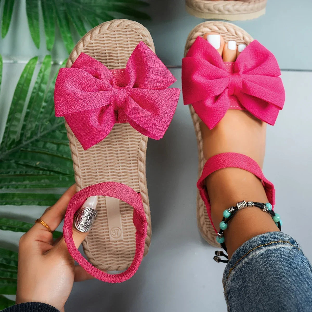 Bow-Tie Flat Slide Sandals