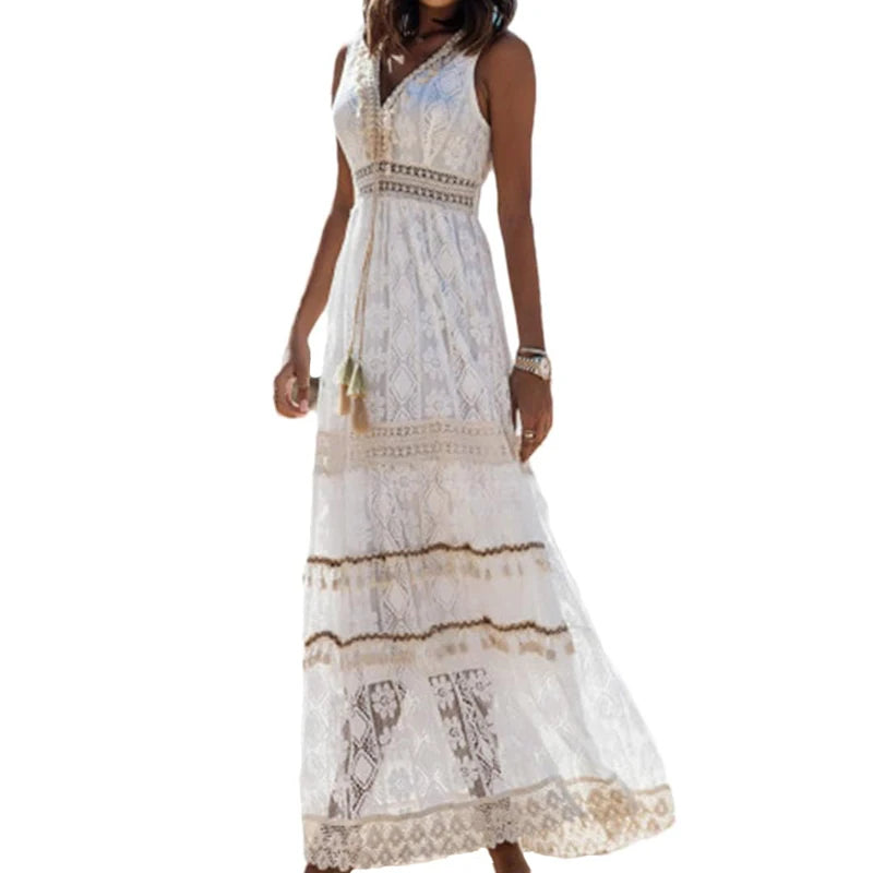 Bohemian Lace-Trim Maxi Dress