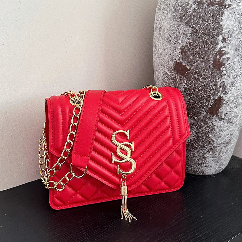 Quilted Chain Crossbody Bag, Argyle
