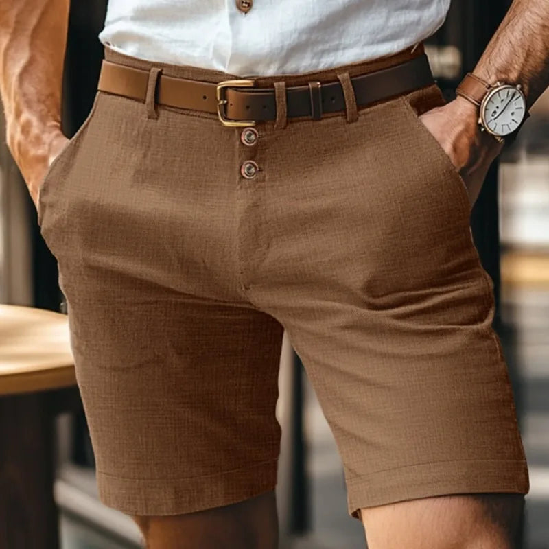 Cotton-Linen Shorts, White & Gray