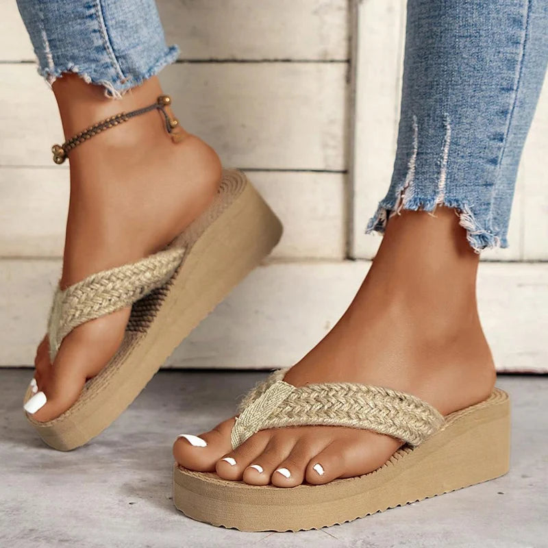 Straw Weave Wedge Flip-Flops