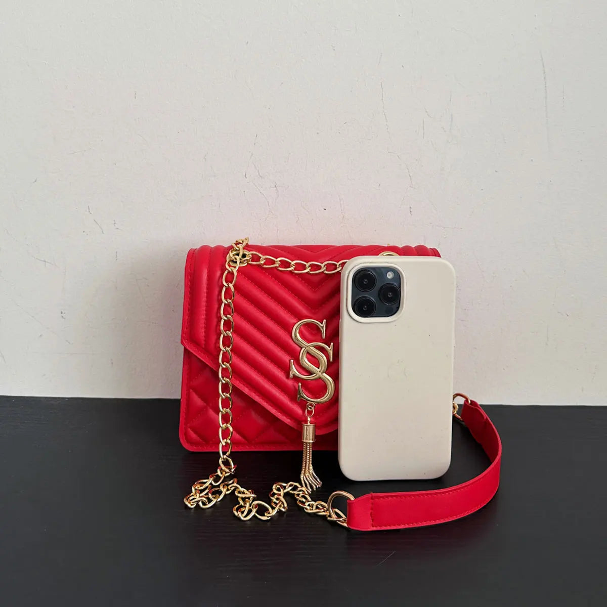 Quilted Chain Crossbody Bag, Argyle